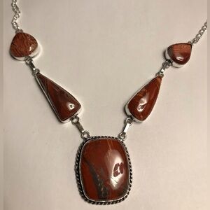 Red Jasper Stamped 925 Sterling Silver Necklace